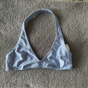 AERIE Blue Ribbed Halter Bikini Top